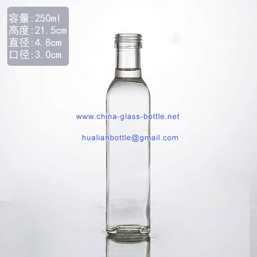 250ml square clear olive oil bottle pourer