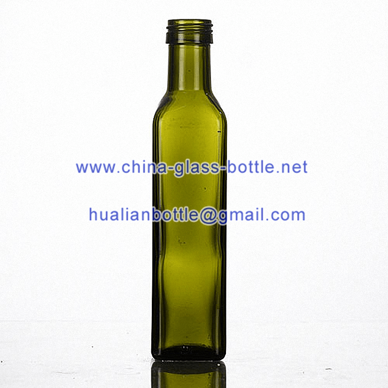 250ml square dark green glass olive oil bottle
