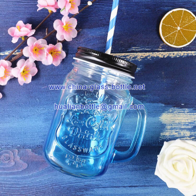 480ml blue glass mason jar 