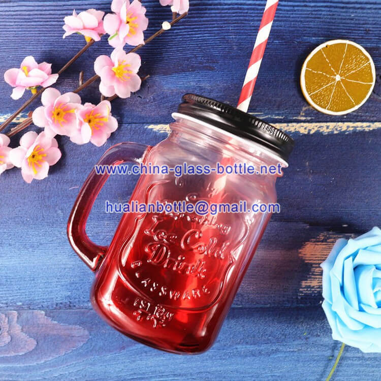 480ml red mason glass jar