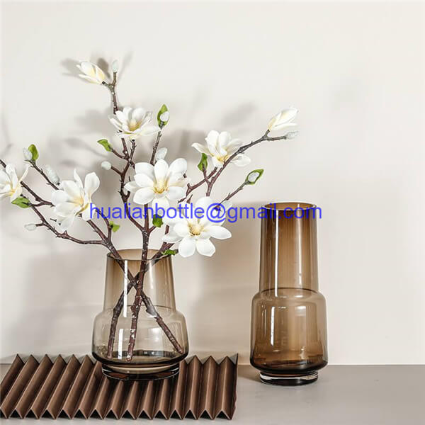 Brown Hand Blown Clear Glass Vase